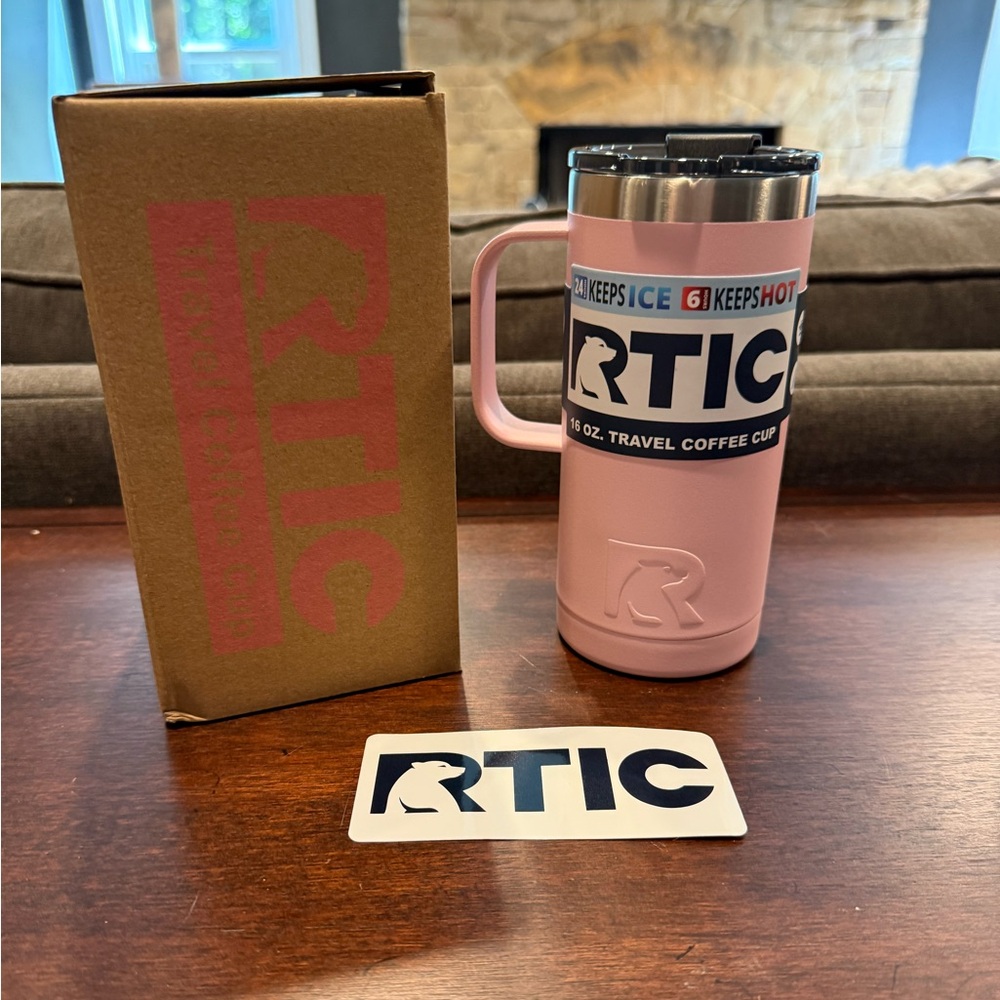 NEW in box Rtic 🎀 Pink 🎀 16 oz travel tumbler spill proof handle gift girly